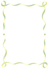 Green & Yellow Wavy Ribbon Frame with Dots, wedding menu invitation border, hand drawn baby shower decoration, a4 birthday summer bridal party, clown funfair style, bachelorette bachelor vintage retro