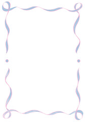 Baby Pink & Baby Blue Wavy Ribbon Frame with Dots, wedding menu invitation border, hand drawn girl baby shower decoration, a4 birthday party, bachelorette bachelor easter gender reveal vintage retro