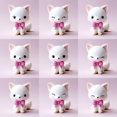 Fototapeta premium cute little white fox with a pink bow, a simple and cute style, a blind box toy model design