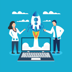 Successful rocket launch of startup laptop