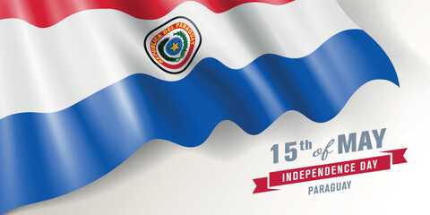 Paraguay independence day vector banner, greeting card.