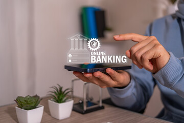 Obraz premium Online banking concepts. Mobile technology for using bank accounts to receive and make payments safely and quickly