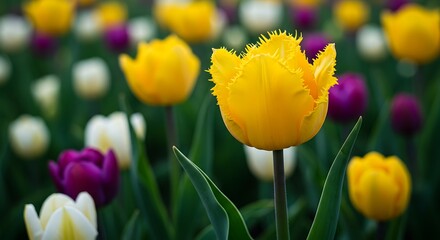 Obraz premium Vibrant Yellow Tulip in a Spring Garden Bloom AI Generated