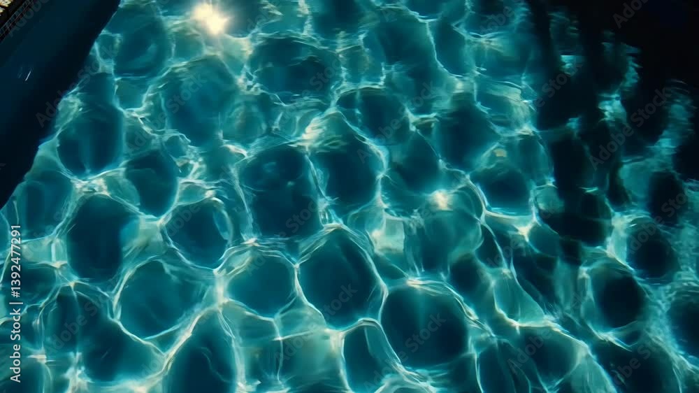 Poster captivating view of the swimming pool water surface with light reflecting on the bottom and creating