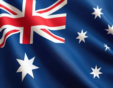 Vibrant Australian flag waving satin texture. Patriotic symbol. Red, white, blue colours. Symbol of nation, freedom, democracy. Perfect for national holidays, celebration, background or design.