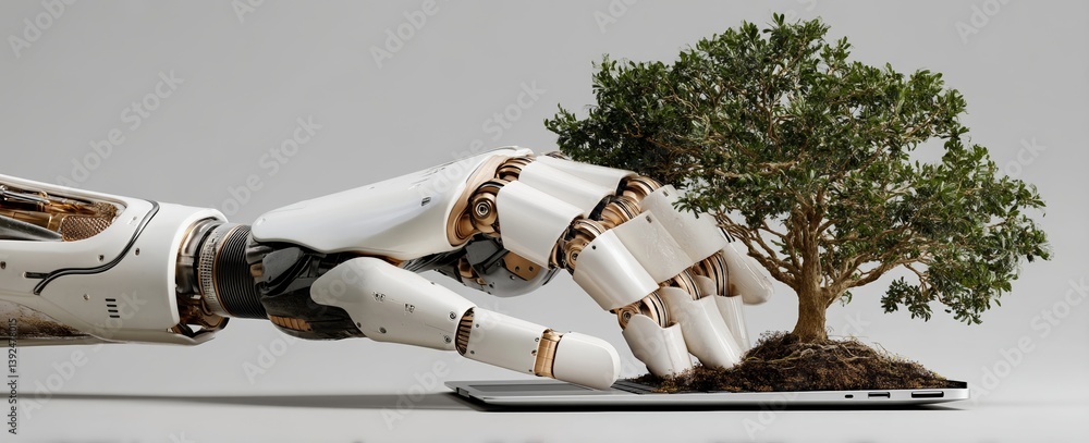 Poster in the realm of science and stock technology, ai, robots, cyborgs, and humanoids are leveraging mach