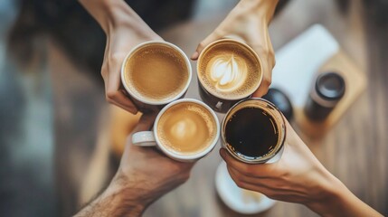 Cheers to Friendship: Four Friends Enjoying Coffee Together at a Gathering