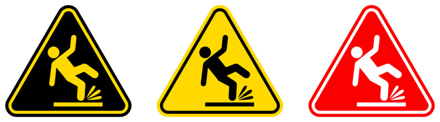 set Attention wet floor Symbols danger and safety signs design template vector illustration