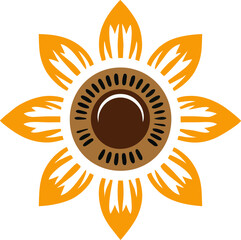 Elegant Sunflower with Detail,  This elegant sunflower design features soft orange petals with intricate white patterns on the edges. The bold brown center is surrounded by concentric rings of dark 