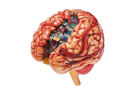  brain made from circuit board elements isolated on transparent background