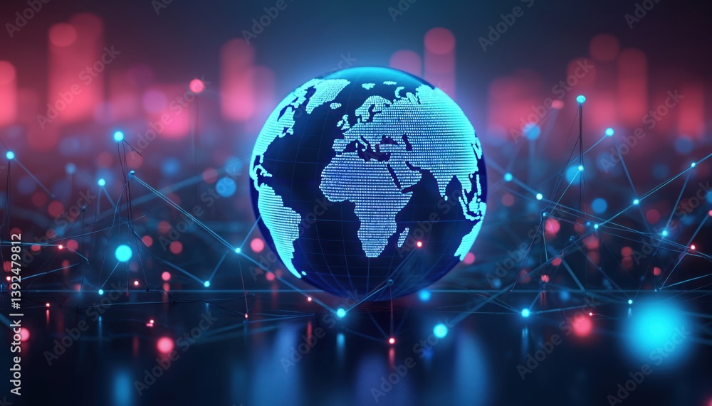 Leinwandbilder digital globe with worldwide tech network. futuristic concept showing global tech, business connecti