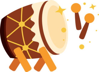 Vibrant Brown Festive Drum with Golden Accents and Mallet