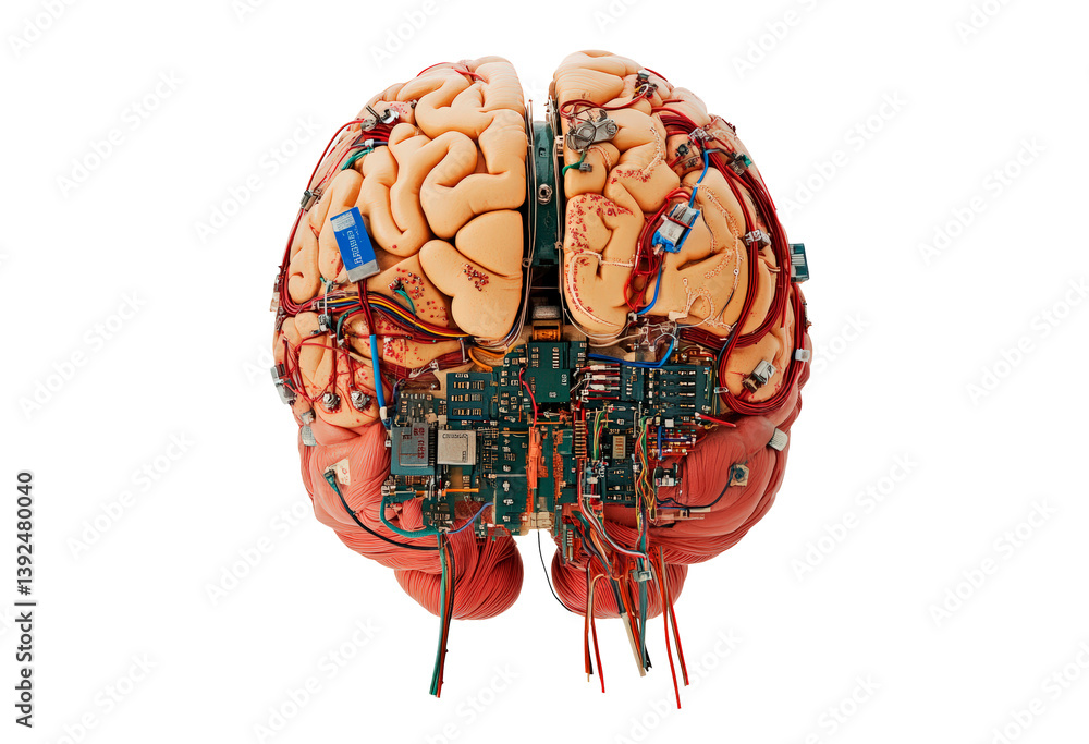 Poster human brain with intricate neural connections and circuits isolated on transparent background