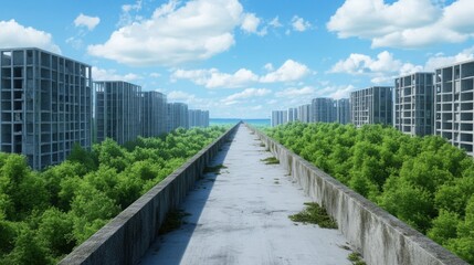 Fototapeta premium The world recovering after Armageddon, forests regrowing in the heart of abandoned cities