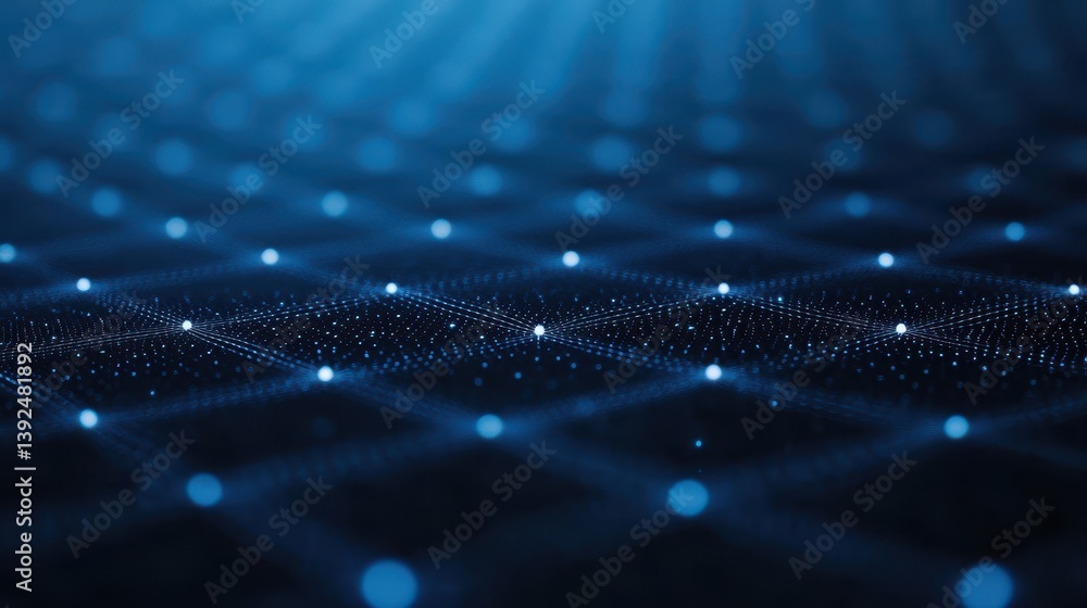 Poster abstract blue dot technology background featuring a grid design with a deep perspective for digital 