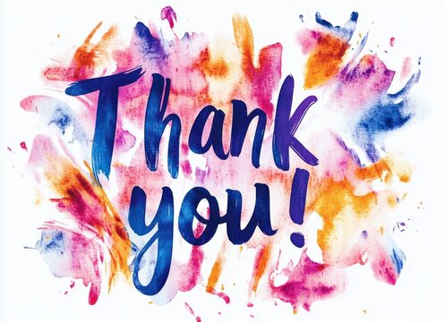 Expressing Gratitude: A vibrant watercolor illustration of "Thank You!" expresses heartfelt appreciation, perfect for conveying sentiments of gratitude.