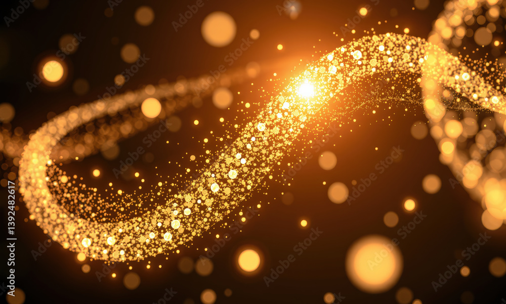 Poster mesmerizing display of golden particles swirling in dynamic wave, creating sense of movement and ene