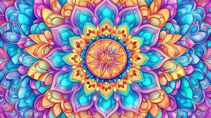 Colorful mandala design featuring intricate patterns and vibrant hues creating a harmonious visual experience
