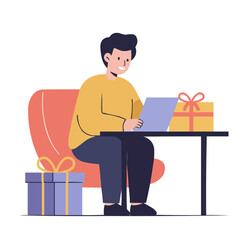 Retirement gift on table. A minimalist and flat vector design style featuring a simple color palette.