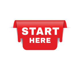 Start here banner red, colorful vector, advertising or business concept design.