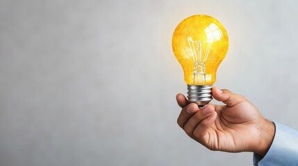 Hand Holding a Bright Creative Light Bulb Symbolizing Innovation and Ideas in a Business Context