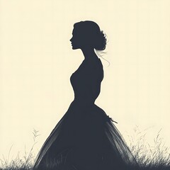 Fototapeta premium Elegant woman in a dress standing in grassy field silhouette