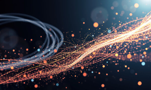 vibrant abstract representation of energy waves and particles, showcasing dynamic movement and colorful light effects. image evokes sense of motion and excitement