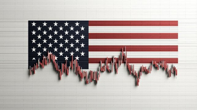 An abstract representation of the American flag blended with a financial chart, symbolizing the intersection of patriotism and economic trends.