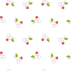 Cherry seamless pattern with elegant cherries berries in one continuous line drawing style. Summer vector seamless pattern. Perfect for dress, clothing, textile, packaging etc. Fashion print
