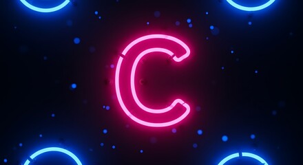 Fototapeta premium Neon Glow: A Vibrant 'C' in Digital Light AI Generated