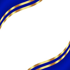 Abstract blue gold luxury curved wavy corner card frame as cover decoration isolated on white background	