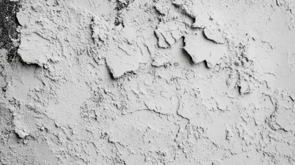 Textured, peeling white wall with rough, cracked surface. Close-up detail emphasizing aged and worn plaster