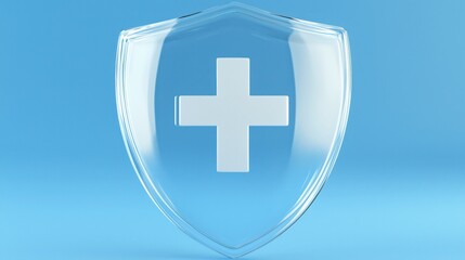 Transparent health shield symbolizing protection and safety in healthcare with blue background