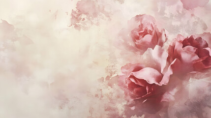 Pink roses watercolor painting, soft background, wedding invitation design