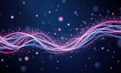 Fototapeta premium vibrant abstract background featuring flowing waves of pink and blue light, creating sense of movement and energy, with sparkling particles enhancing visual appeal