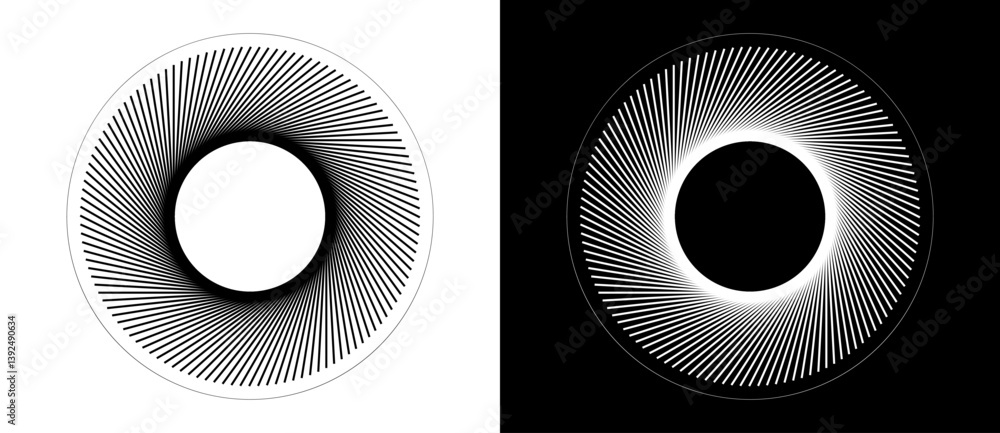 Poster art sun concept background. tattoo template or logo with lines. black shape on a white background an