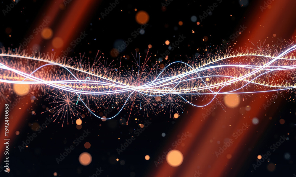 Aufkleber vibrant display of abstract light waves and particles, showcasing dynamic movement and energy in dar