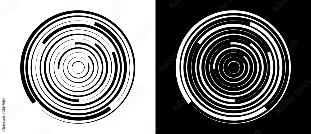 Poster Abstract background with lines in circle. Art design spiral as logo or icon. A black figure on a white background and an equally white figure on the black side.