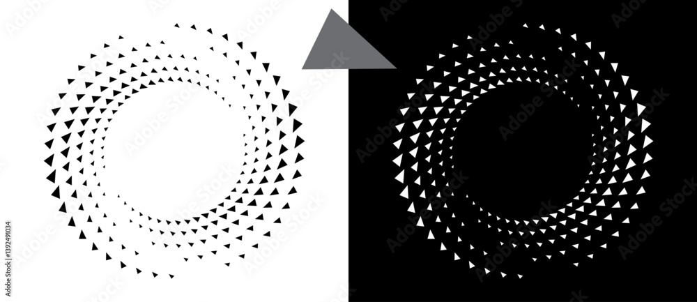Poster abstract background with triangles in circle. art design spiral as logo or icon. a black figure on a