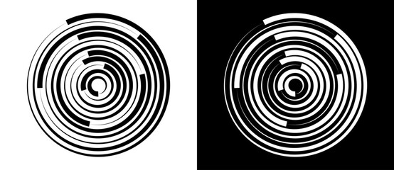 Abstract background with lines in circle. Art design spiral as logo or icon. A black figure on a white background and an equally white figure on the black side.