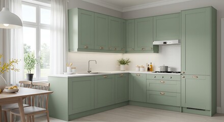 Sage Green Serenity: A 3D Rendered Kitchen Haven AI Generated