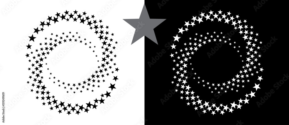 Aufkleber abstract background with stars in circle. art design spiral as logo or icon. a black figure on a whi