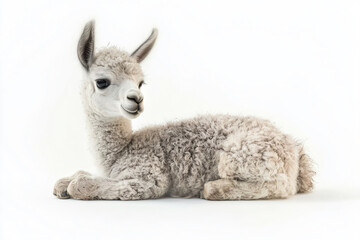 Obraz premium a baby llama laying down on a white surface