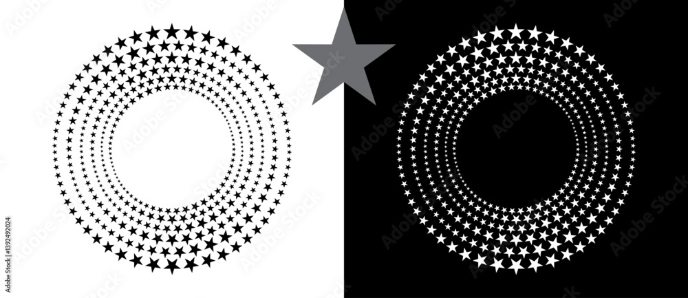 Aufkleber abstract background with stars in circle. art design spiral as logo or icon. a black figure on a whi