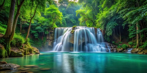 Fototapeta premium Waterfall in dense forest, water feature, calm waters, water feature, calm waters