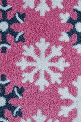 Cozy pink and navy fleece with snowflake pattern