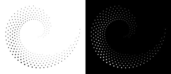Modern abstract background. Halftone dots in spiral form. Round logo, design element or icon. Vector dotted frame. A black figure on a white background and an equally white figure on the black side. © Mykola Mazuryk
