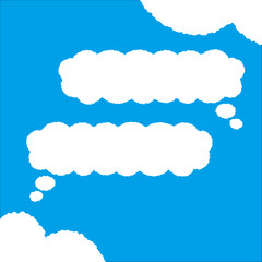 ちぎり絵のようにジワジワ滲んだラフなアウトラインの白い雲のようなフキダシ・フレームシリーズ。セリフや名札（ネーム）やワッペンに。ベクター素材