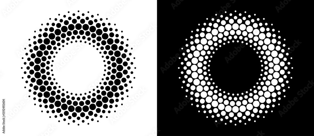 Poster modern abstract background. halftone dots in circle form. round logo, design element or icon. vector