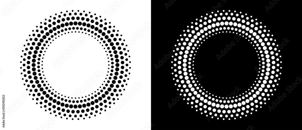 Poster modern abstract background. halftone dots in circle form. round logo, design element or icon. vector